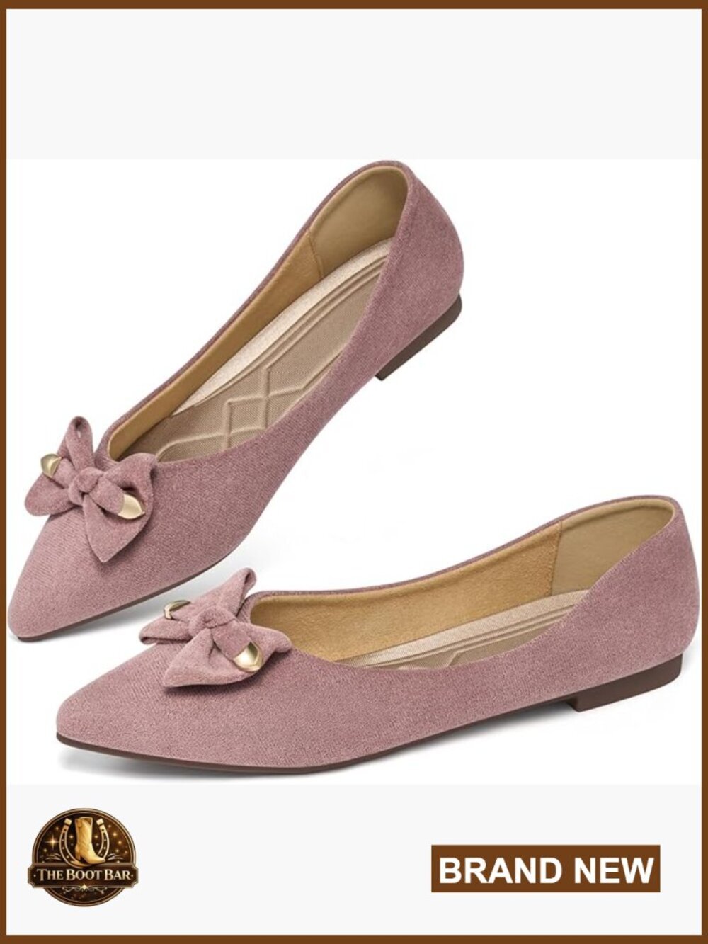Comfortable Suede Pointed Toe Bow Ballet Flats for Work Office